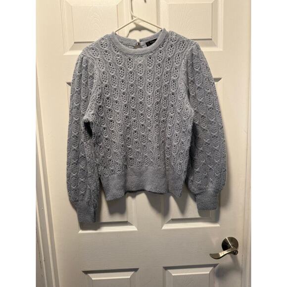 J.Crew Womens Light Blue/Gray Knit Puff Sleeve Wool Alpaca Blend Sweater Med - Picture 1 of 6